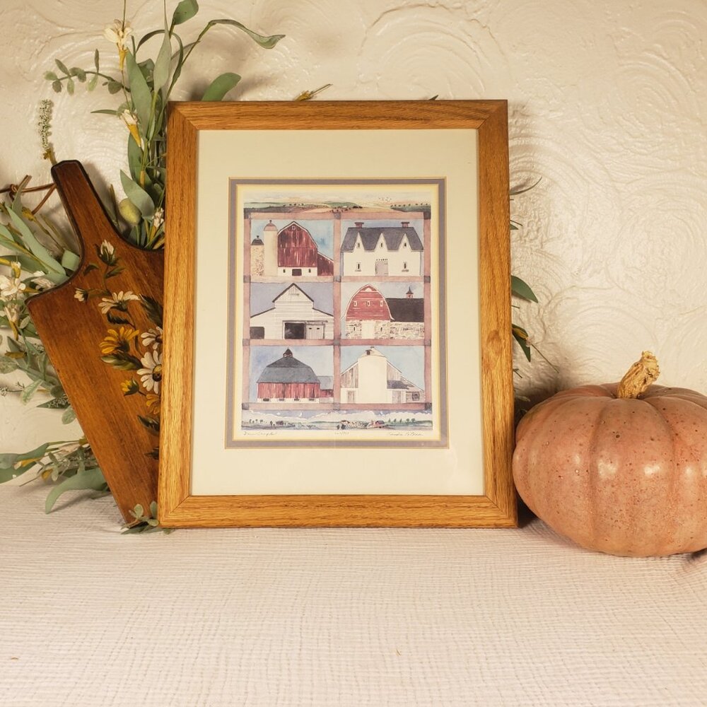 Framed Barn Sampler Print Sandra Peterson Rustic Farmhouse Wall Art Country Deco